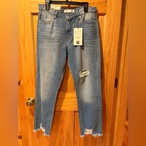 Muselooks Jeans Junior 9 Distress Slim Boyfriend Fit High Rise Raw Hem NWT